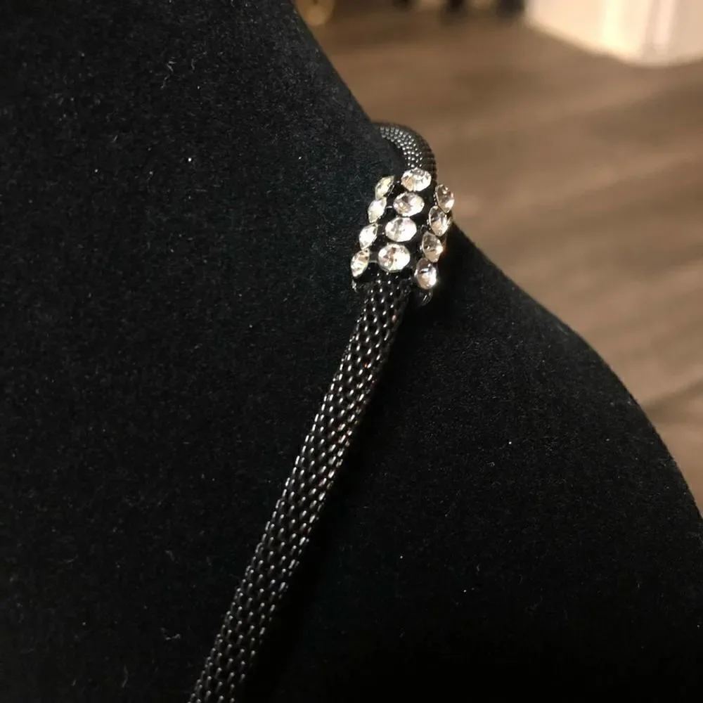 2/$20 Gunmetal necklace with jewel diamante diamond rhinestone accents